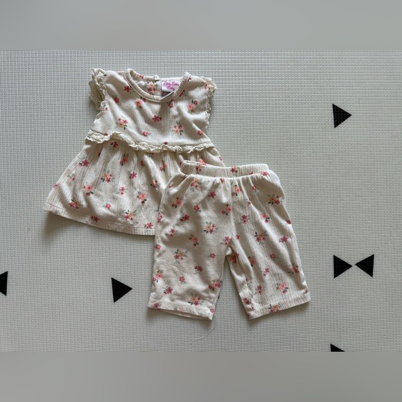 Little Lass|Baby girl Ditsy Floral Outfit Set,short sleeve top & wide leg pants• - Picture 3 of 4
